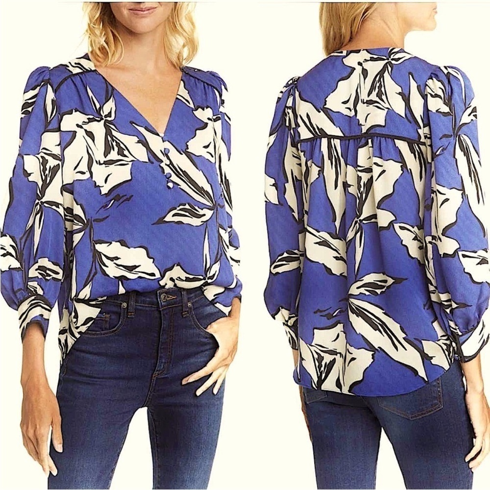 Veronica Beard Milan Silk Blend Blouse Ultramarine Multi Blue Purple {Vv25} Sz 2